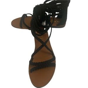 XOXO New Black Cancun Leather Boho Flat Sandals